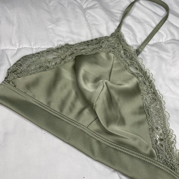 Green Satin and Lace Bralette - Picture 2 of 5